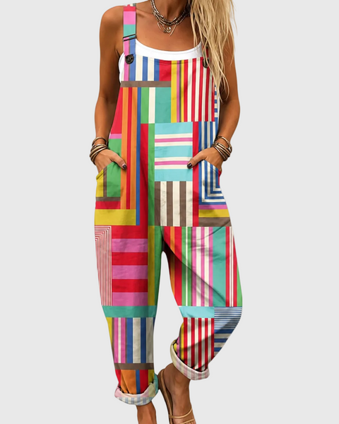 Beatrix — Colourful Patchwork Stripe Overalls