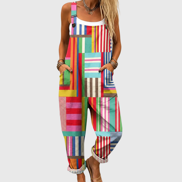 Beatrix — Colourful Patchwork Stripe Overalls