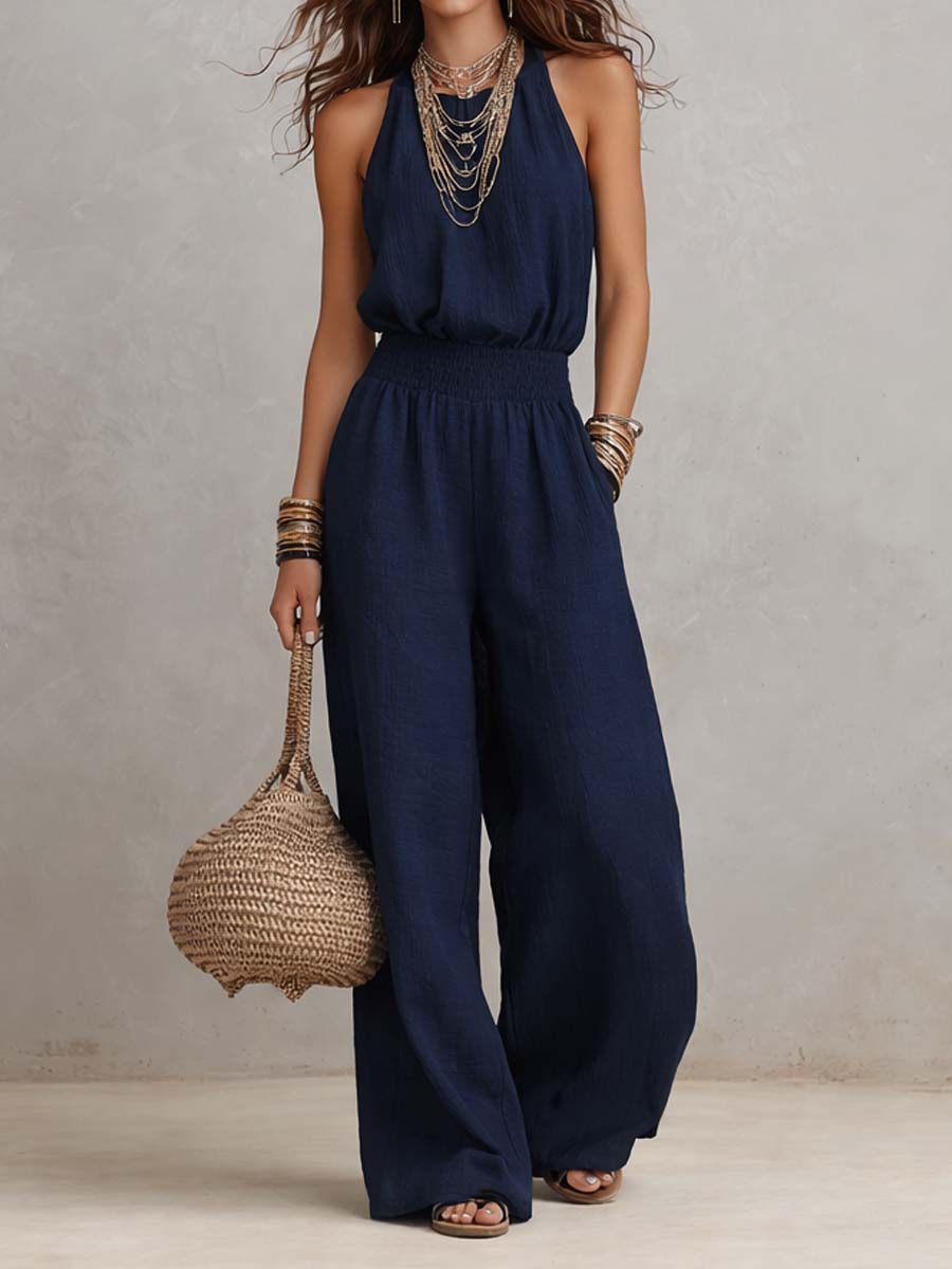 Dietlinde — Halter-Neck Wide-Leg Jumpsuit with Shirred Waist