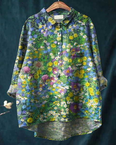 Coralline — Wildflower Meadow Print Button-Up Blouse