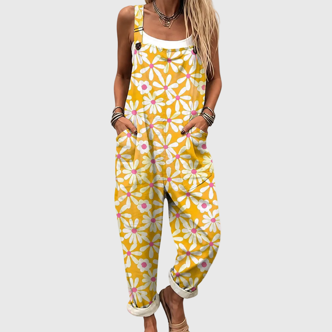 Sage — Sunny Daisy Print Overalls