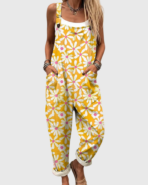 Sage — Sunny Daisy Print Overalls