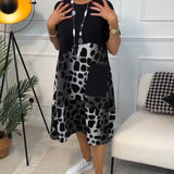 Sigrid — Colour-Block Leopard-Print Midi Dress with Pockets
