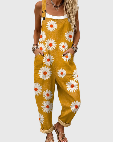 Rory — Mustard Daisy Print Overalls