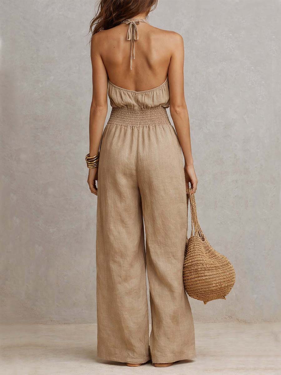 Dietlinde — Halter-Neck Wide-Leg Jumpsuit with Shirred Waist
