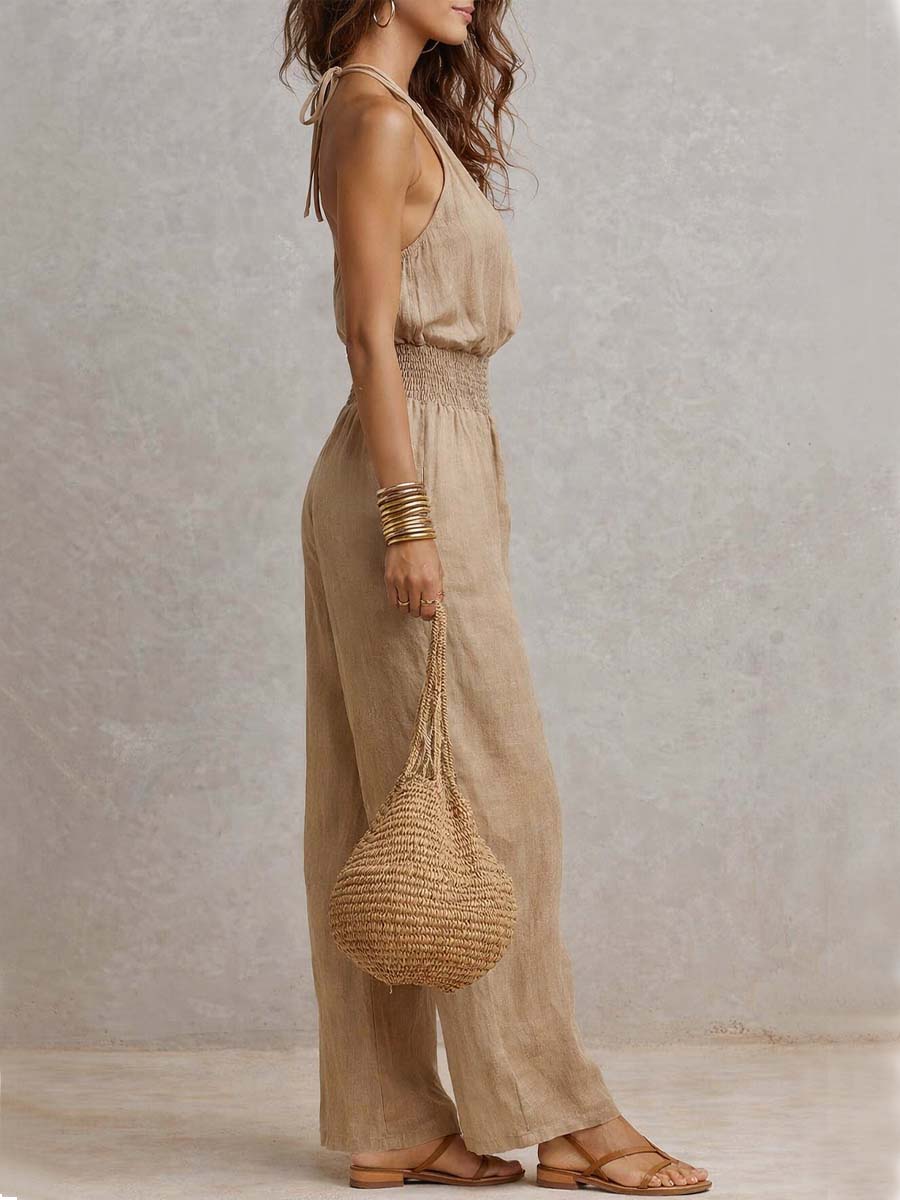 Dietlinde — Halter-Neck Wide-Leg Jumpsuit with Shirred Waist