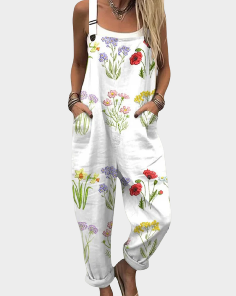 Karolina — White Wildflower Meadow Overalls