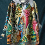Marjolein — Colourful Fish Print Button-Up Blouse