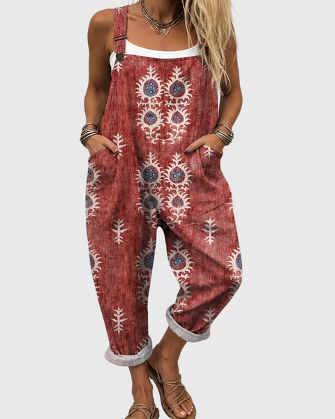 Effie — Red Boho Print Overalls