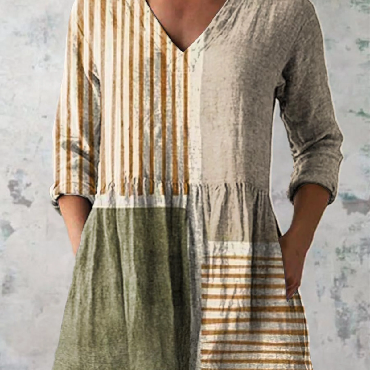 Elowen — Olive and Ochre Striped Patchwork