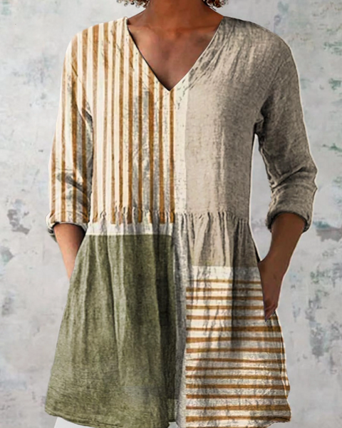 Elowen — Olive and Ochre Striped Patchwork