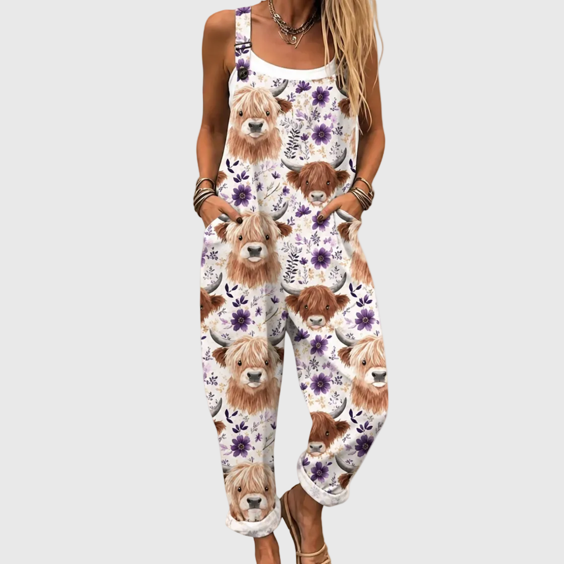 Freya — Highland Cow and Flower Overalls