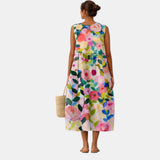 Augusta — Bright Floral Bouquet Sleeveless Midi Dress