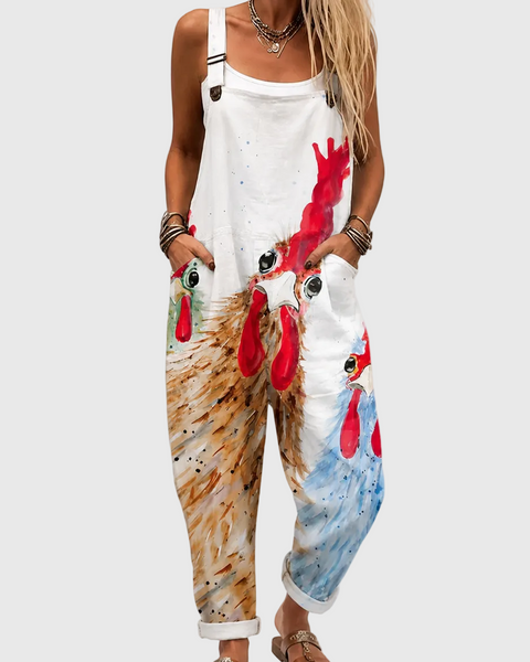 Nina — Country Rooster Print Overalls
