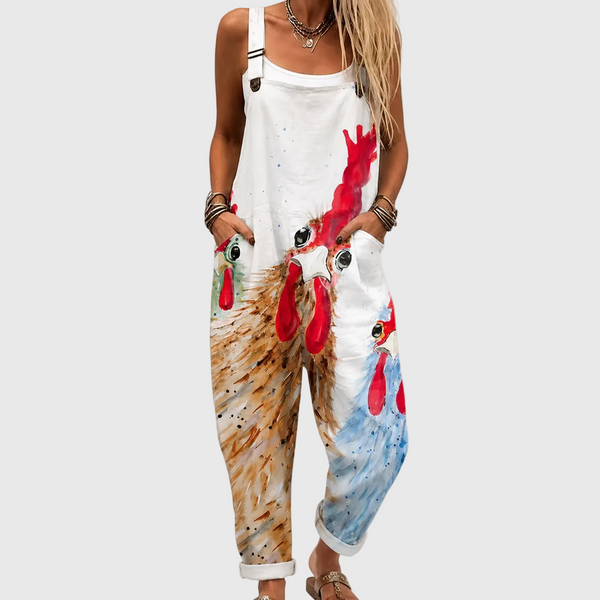 Nina — Country Rooster Print Overalls