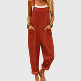 Poppy — Brick Red Textured Overalls