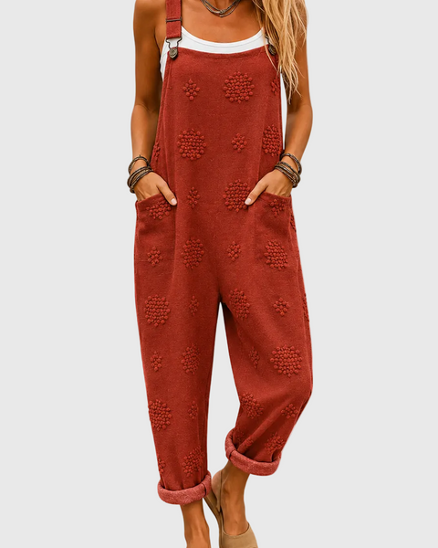 Poppy — Brick Red Textured Overalls