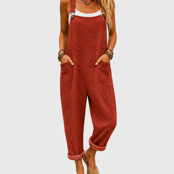 Poppy — Brick Red Textured Overalls
