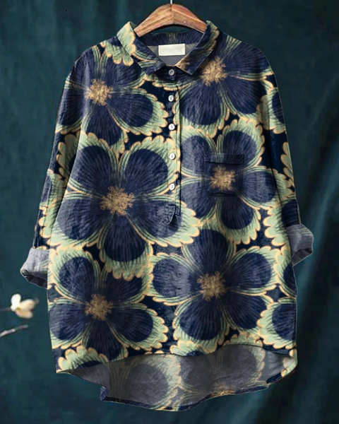 Gertrude — Navy Bloom Print Button-Up Blouse