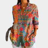 Nathalia — Blusa Patchwork Floral Laranja