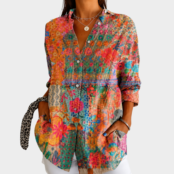 Nathalia — Blusa Patchwork Floral Laranja