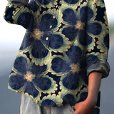 Gertrude — Navy Bloom Print Button-Up Blouse