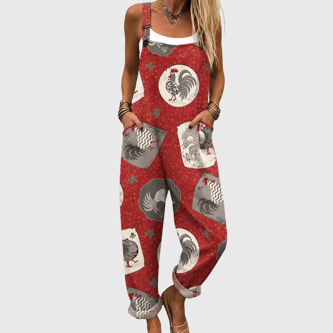 Goldie — Vintage Rooster Print Overalls