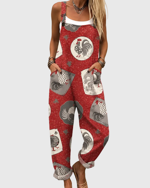 Goldie — Vintage Rooster Print Overalls