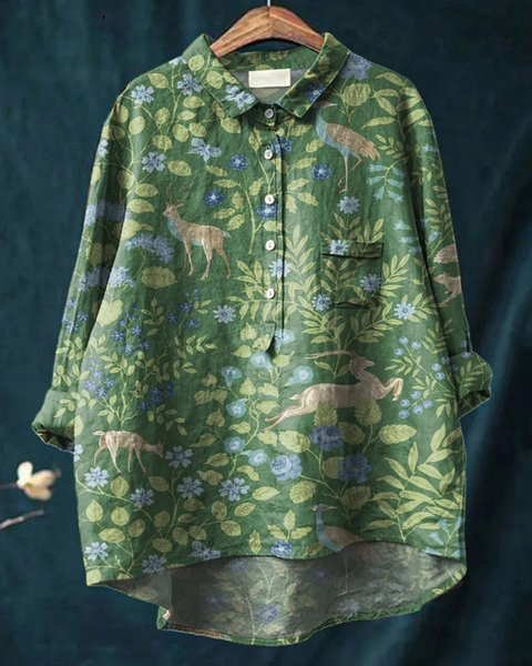 Elisheva — Botanical Fish Print Button-Up Blouse