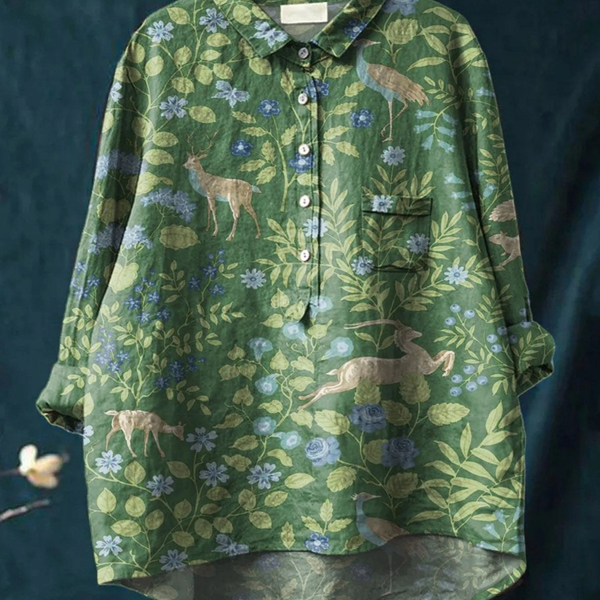 Elisheva — Botanical Fish Print Button-Up Blouse