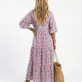 Leofrun — Lilac Chevron-Print Tiered Maxi Dress with Balloon Sleeves