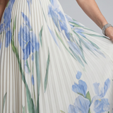 Novella — Blue Iris Print Square-Neck Midi Dress with Pleated Skirt