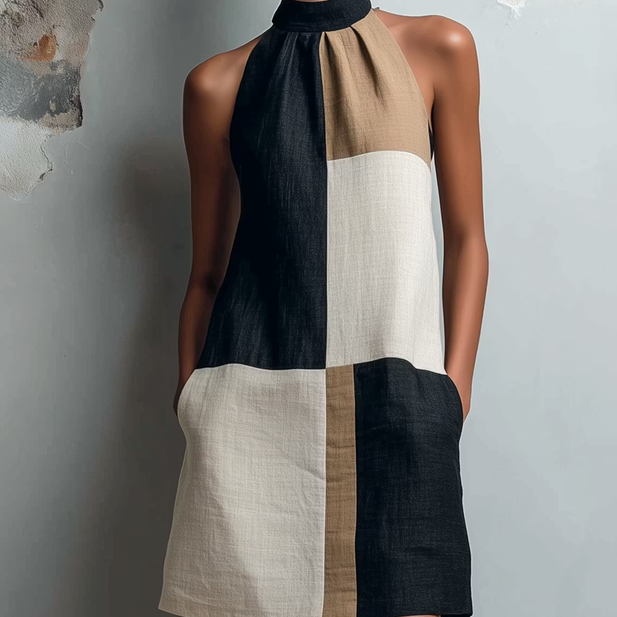 Saskia — Colourblock Halter Mini Dress