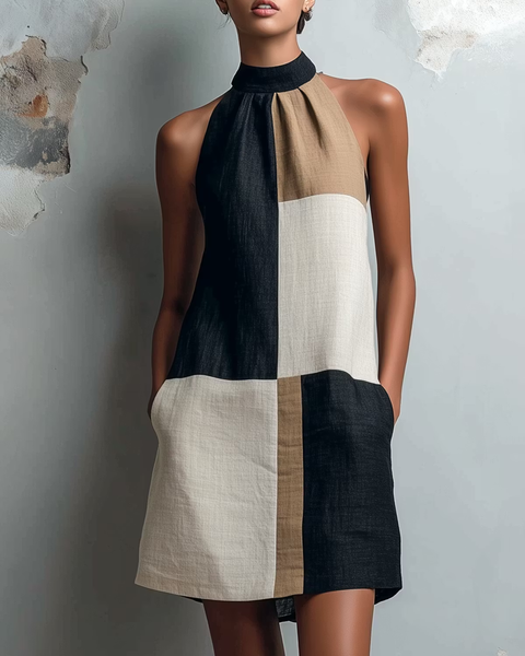 Saskia — Colourblock Halter Mini Dress