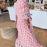 Wilmette — Printed V-Neck Maxi Dress with Tassel Tie and Fringe Hem