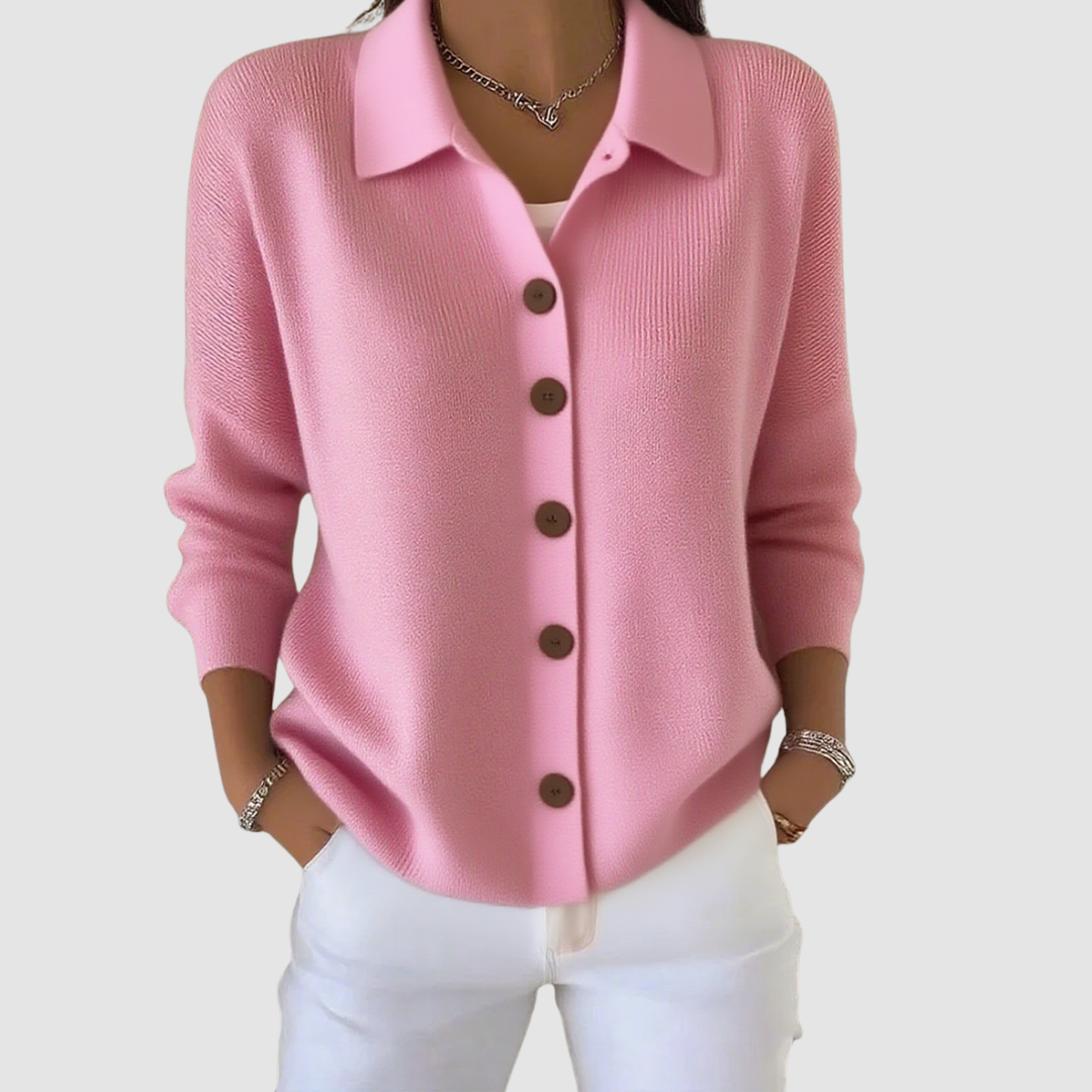 Riah — Button-Up Knit Cardigan (Pink)
