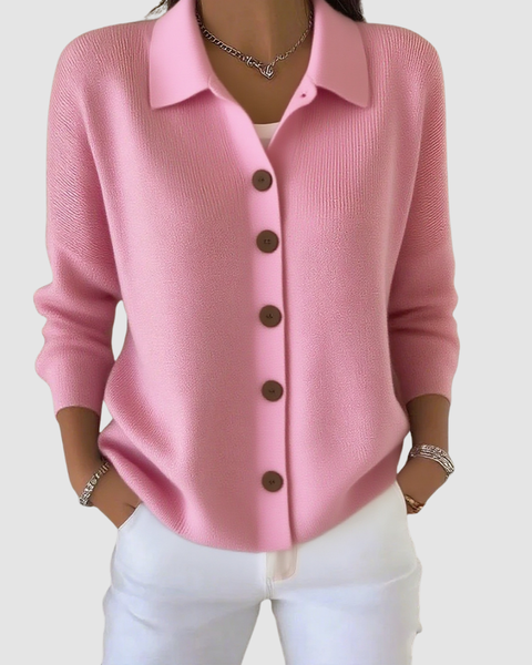 Riah — Button-Up Knit Cardigan (Pink)