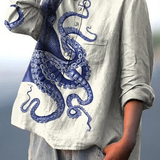 Aspasia — Navy Octopus Print Button-Up Blouse