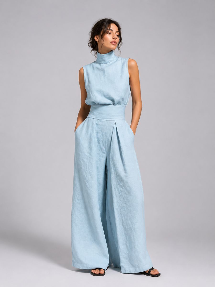 Aelfreda — High-Neck Wide-Leg Summer Co-Ord Set