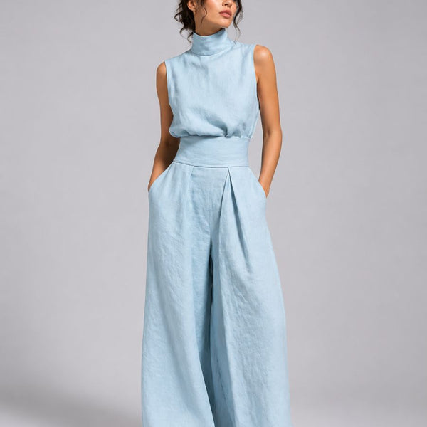 Aelfreda — High-Neck Wide-Leg Summer Co-Ord Set