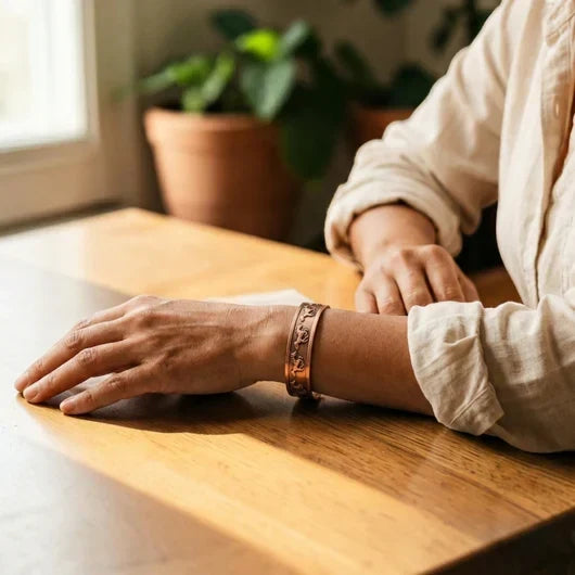 Kasey — Horse and Floral Engraved Copper-Tone Cuff Bracelet