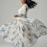 Christabel — Pleated Floral Wrap Dress with Contrast Waist