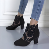 Wafa — Orthopaedic Lace-Panel Block-Heel Ankle Boots with Back Zip