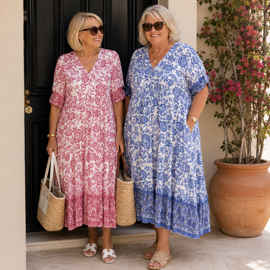 Belinda — Floral V-Neck Tiered Midi Dress