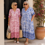 Belinda — Floral V-Neck Tiered Midi Dress
