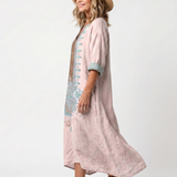 Dorit — Blush Pink Embroidered-Panel Relaxed Midi Dress with Pockets