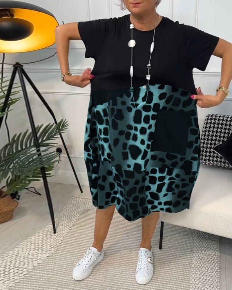 Sigrid — Colour-Block Leopard-Print Midi Dress with Pockets