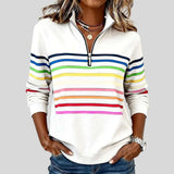 Celina Colorful Striped Quarter-Zip Sweatshirt in White