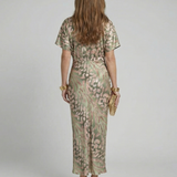 Esyllt — Green Leopard-Print V-Neck Midi Dress with Twist Waist