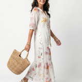 Merewyn — Ivory Soft Floral Tiered Maxi Dress with Tassel Ties